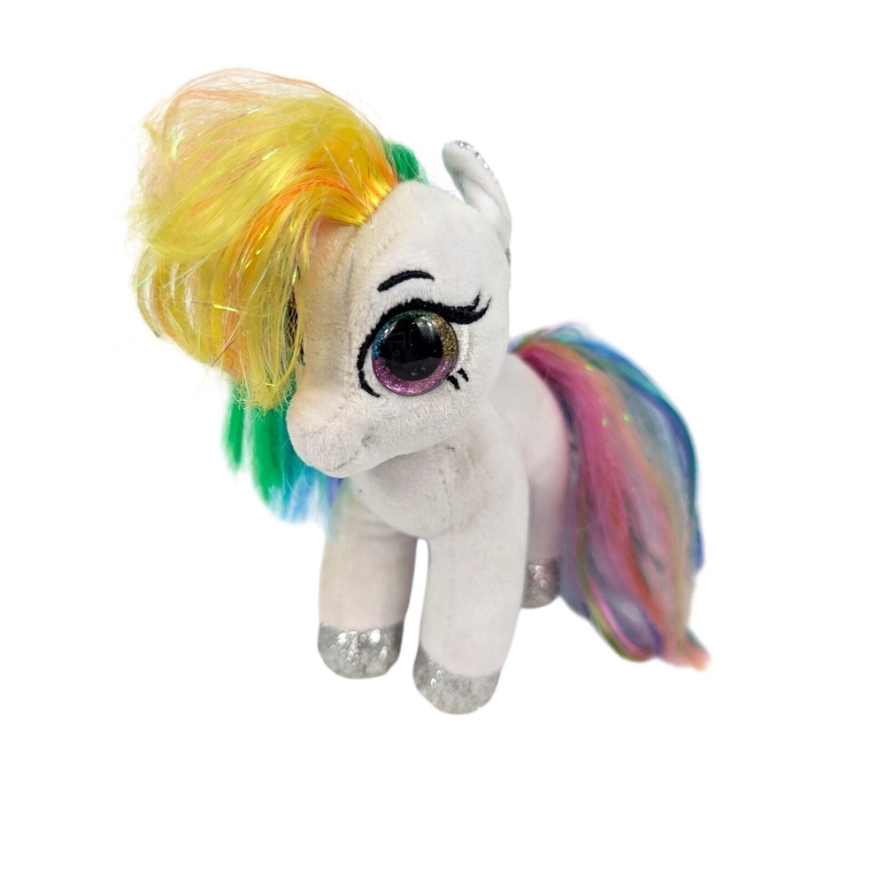 Ty Beanie‎ Boos STARR Rainbow Pony 6 inch White Plush Animal 2019 Silver Glitter